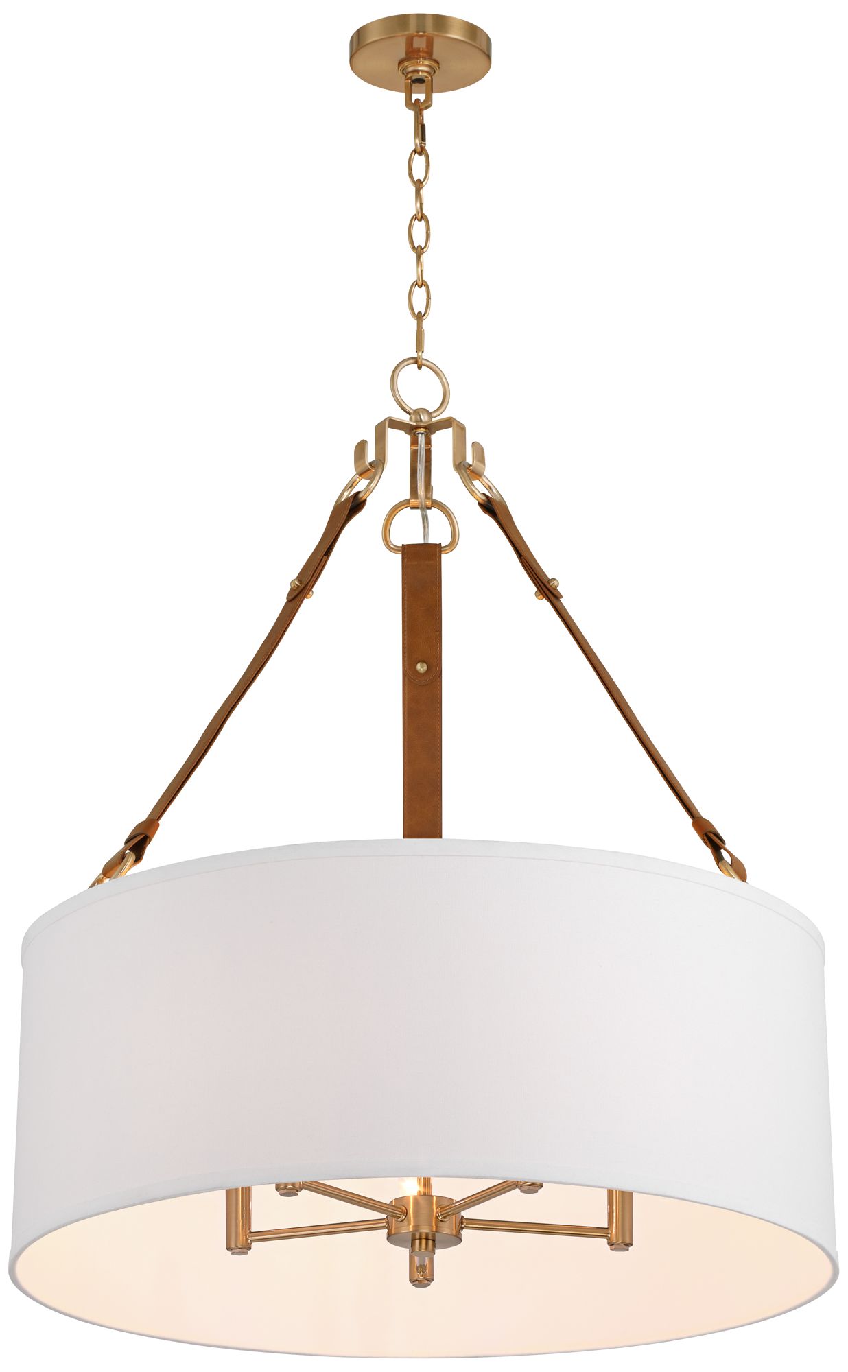 Possini Euro Indy 26" White and Leather 5-Light Drum Pendant Light