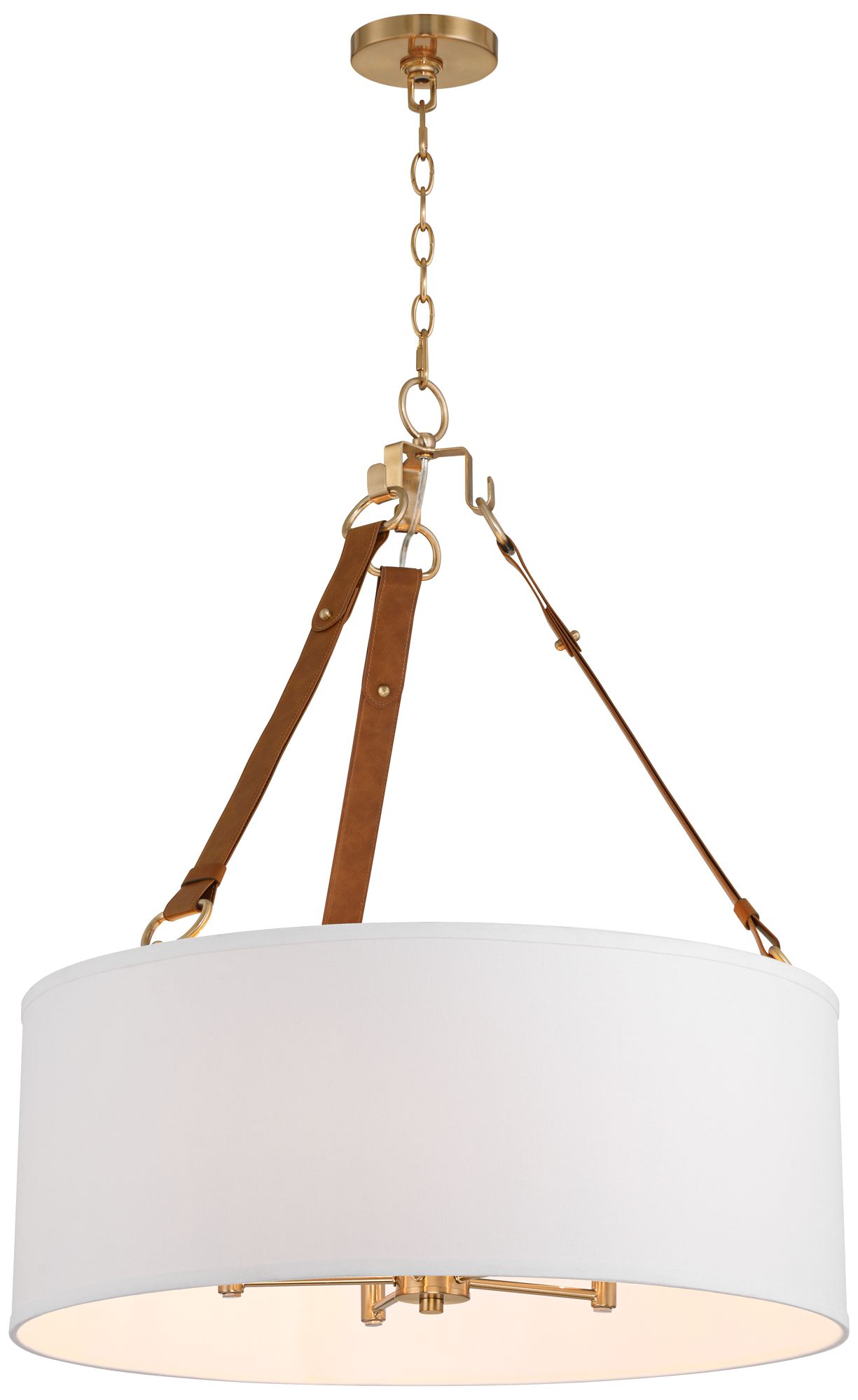 Possini Euro Indy 26" White and Leather 5-Light Drum Pendant Light