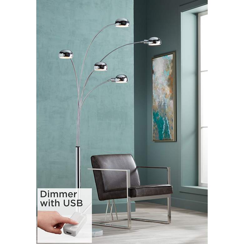 Image 1 Possini Euro Infini 5-Light Arc Floor Lamp with Marble Base and USB Dimmer