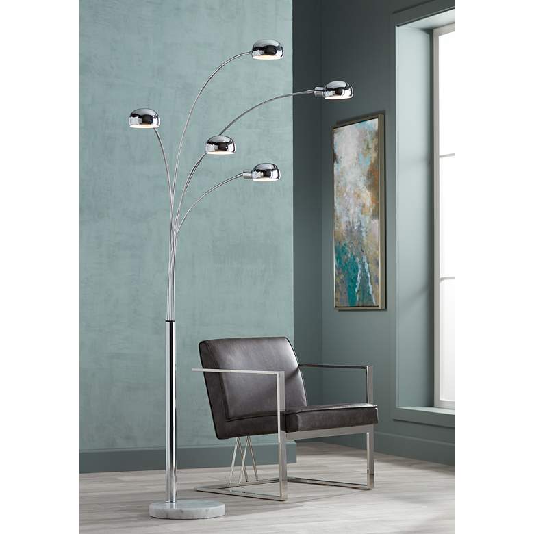 Image 1 Possini Euro Infini 78 inch 5-Light Marble Chrome Modern Arc Floor Lamp