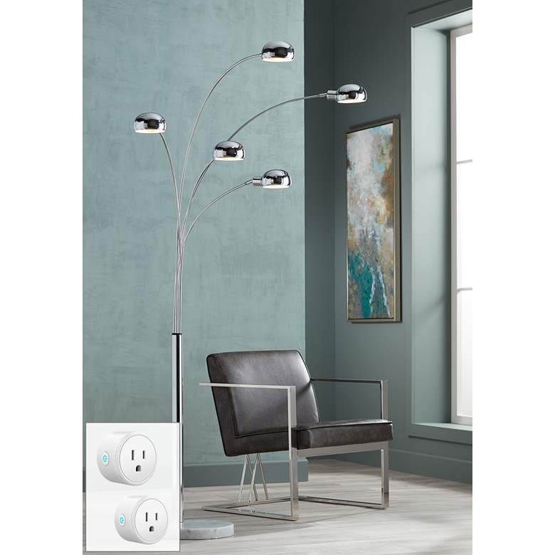 Image 1 Possini Euro Infini 78 inch Chrome Arc Floor Lamp with Smart Socket