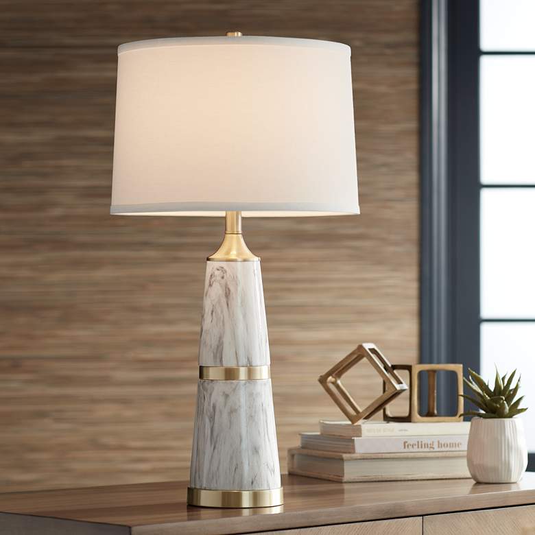 Image 1 Possini Euro Irina 29" White Modern Faux Marble Table Lamp