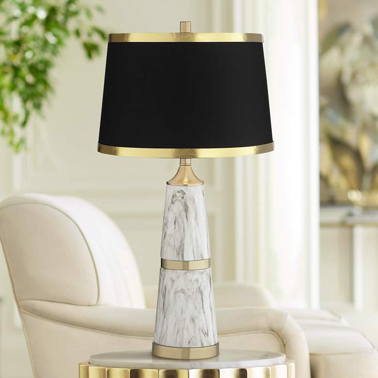 Possini Euro Irina Faux Marble Table Lamp with Black Shade