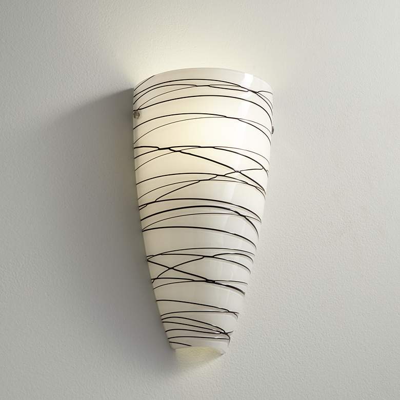 Image 1 Possini Euro Isola 13 1/4" High Black Striped Glass Wall Sconce