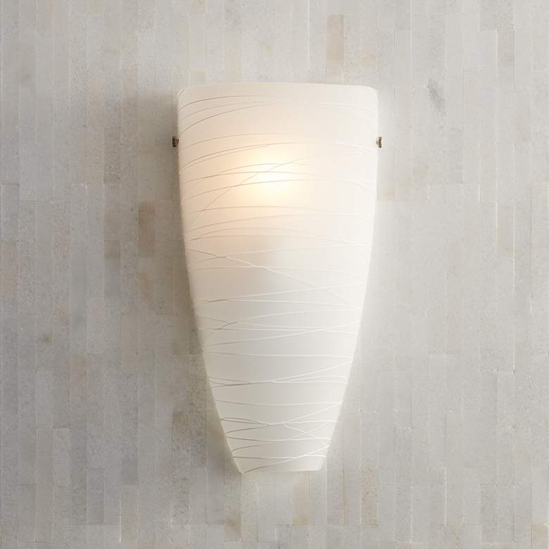 Image 1 Possini Euro Isola 13 1/4 inch High White Striped Glass Wall Sconce