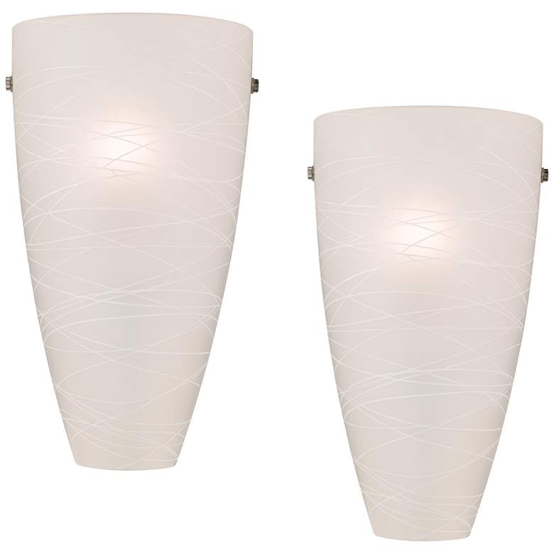 Image 2 Possini Euro Isola 13 1/4" White Striped Glass Wall Sconces Set of 2