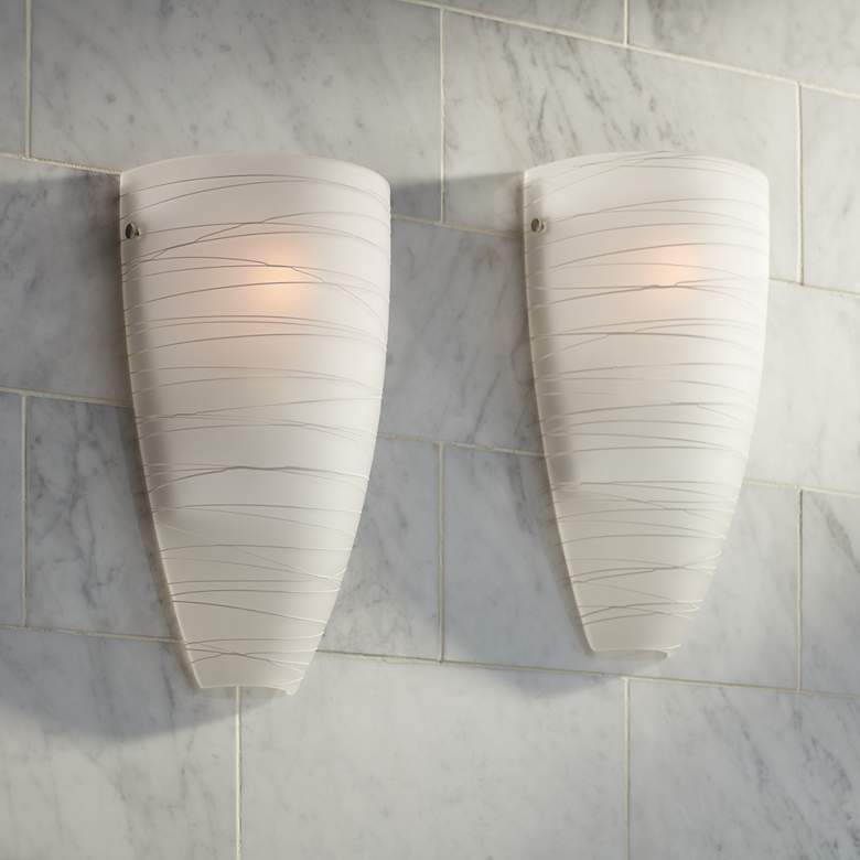 Image 1 Possini Euro Isola 13 1/4 inch White Striped Glass Wall Sconces Set of 2