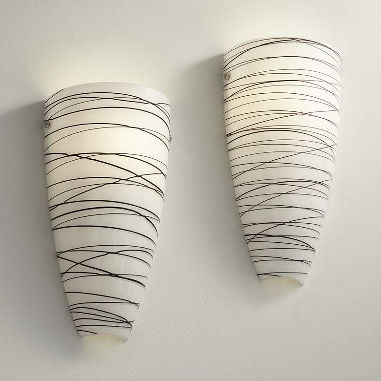 Image 1 Possini Euro Isola 13 1/4"H Black Striped Glass Wall Sconce Set of 2