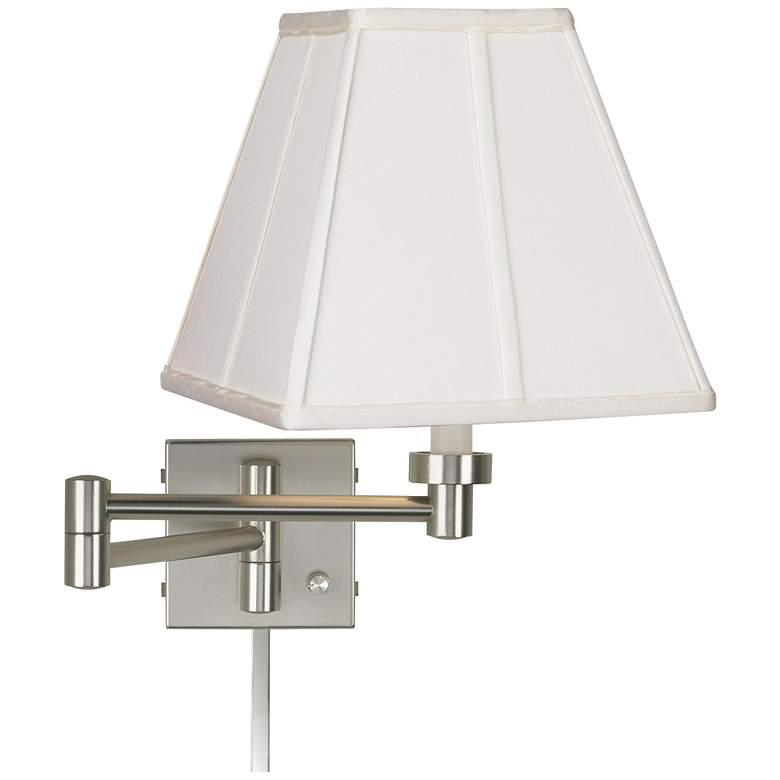 Image 1 Possini Euro Ivory Square Brushed Nickel Swing Arm Lamp with Cord Cover