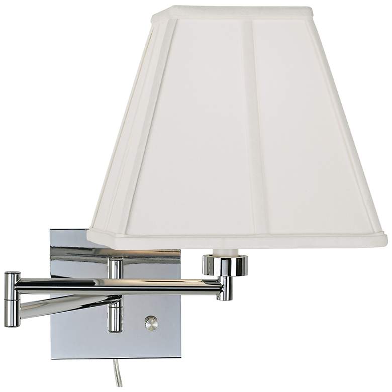 Image 1 Possini Euro Ivory Square-Cut Shade Chrome Plug-In Swing Arm Wall Lamp