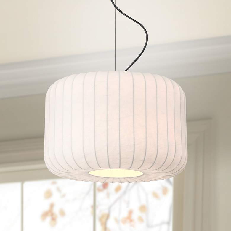 Image 1 Possini Euro Jaime 18" Wide Modern White Silk Drum Pendant Light