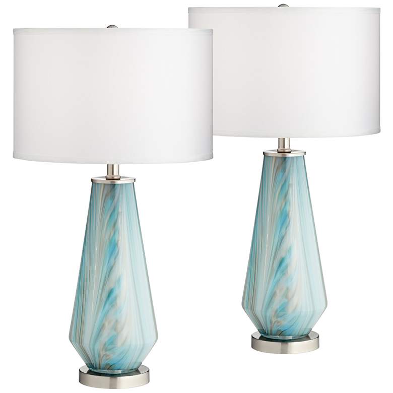 Image 2 Possini Euro Jaime 26 inch Blue and Gray Glass Table Lamps Set of 2