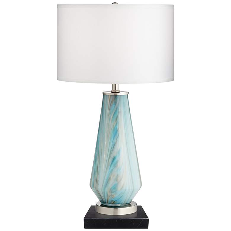 Image 1 Possini Euro Jaime 26 inch Blue Gray Table Lamp with Square Marble Riser