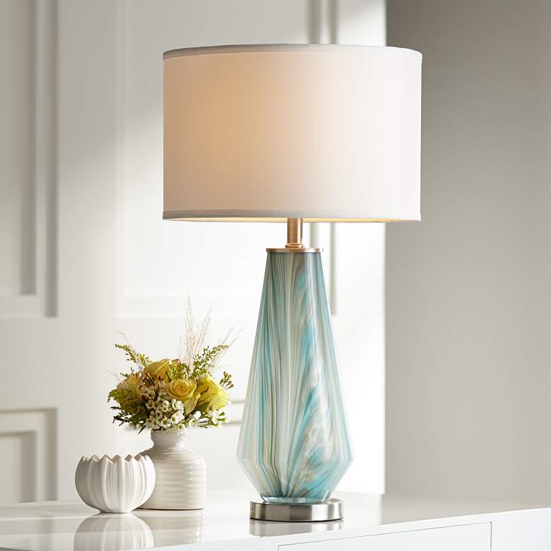 Possini Euro Jaime Blue and Gray Modern Art Glass Table Lamp