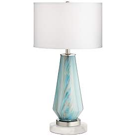 Image1 of Possini Euro Jaime Blue and Gray Table Lamp with Round White Marble Riser