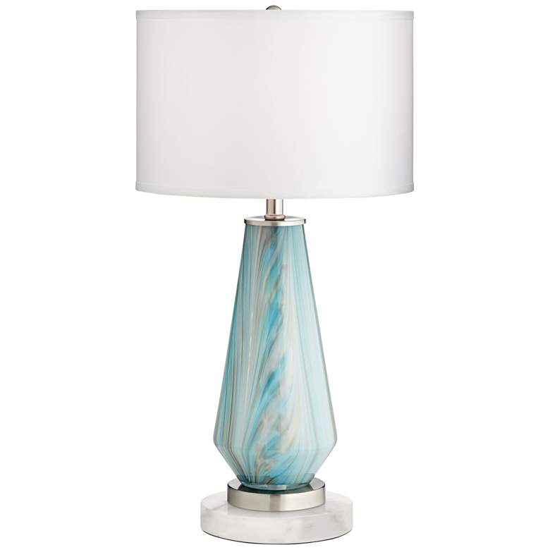 Image 1 Possini Euro Jaime Blue and Gray Table Lamp with Round White Marble Riser