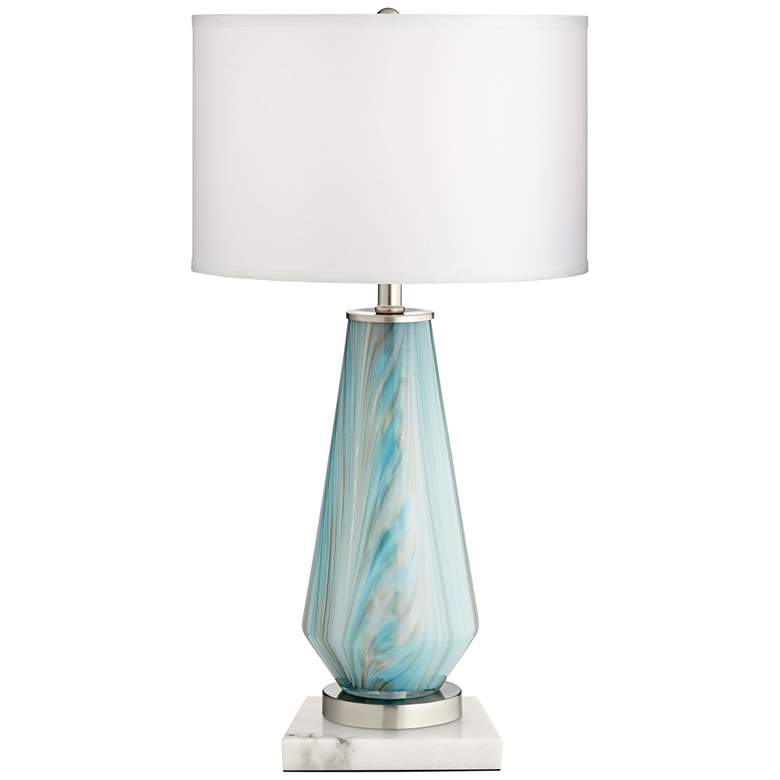 Image 1 Possini Euro Jaime Blue and Gray Table Lamp with Square White Marble Riser