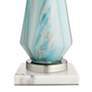 Possini Euro Jaime Blue and Gray Table Lamp with Square White Marble Riser