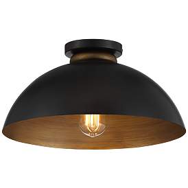 Image2 of Possini Euro Janie 15 1/2" Wide Black and Gold Dome Ceiling Light