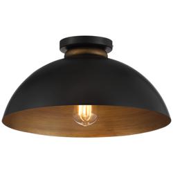 Possini Euro Janie 15 1/2&quot; Wide Black and Gold Dome Ceiling Light