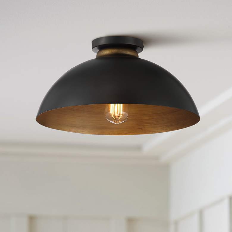 Image 1 Possini Euro Janie 15 1/2" Wide Black and Gold Dome Ceiling Light