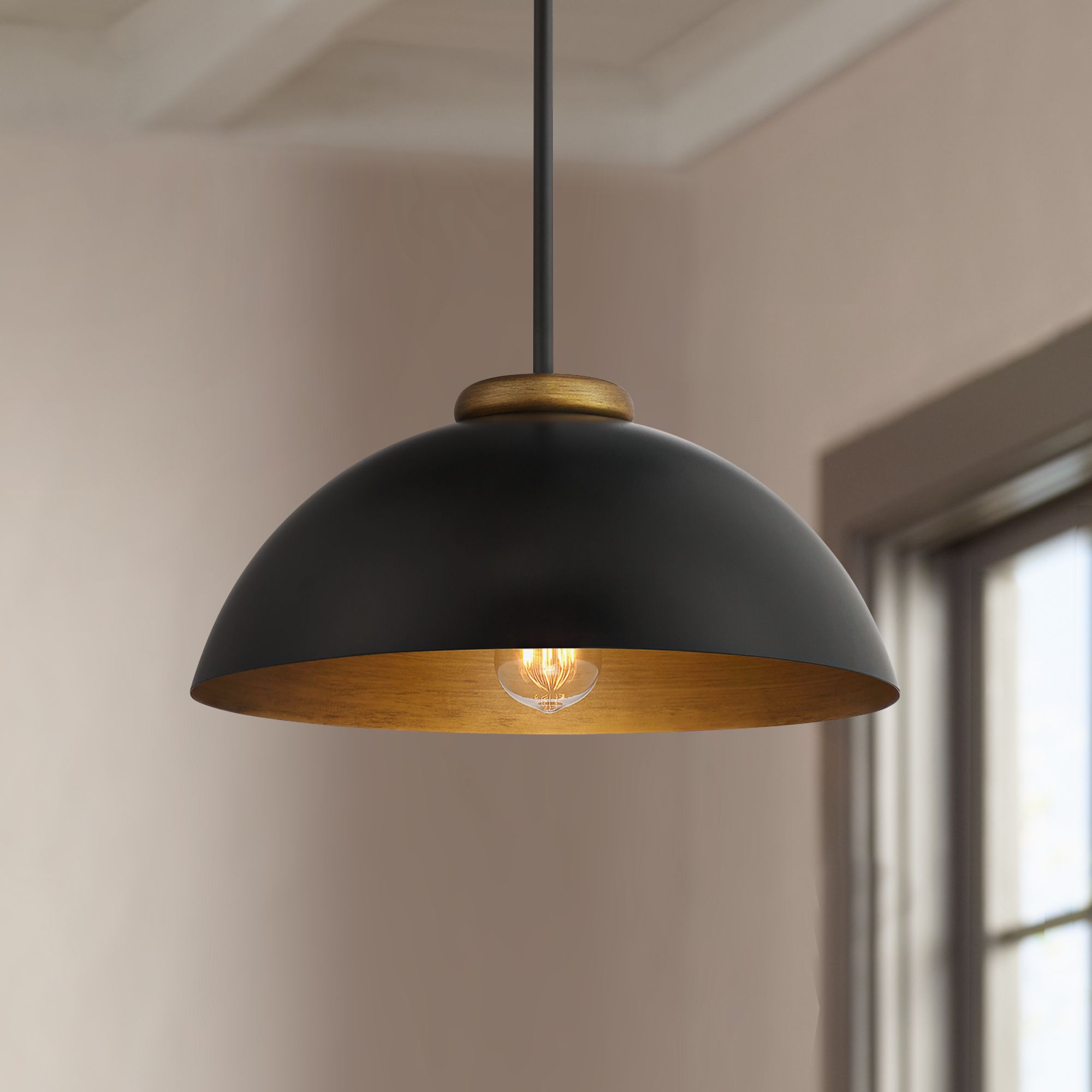 Possini Euro Janie 15 1/2" Wide Black and Gold Dome Pendant Light in scene