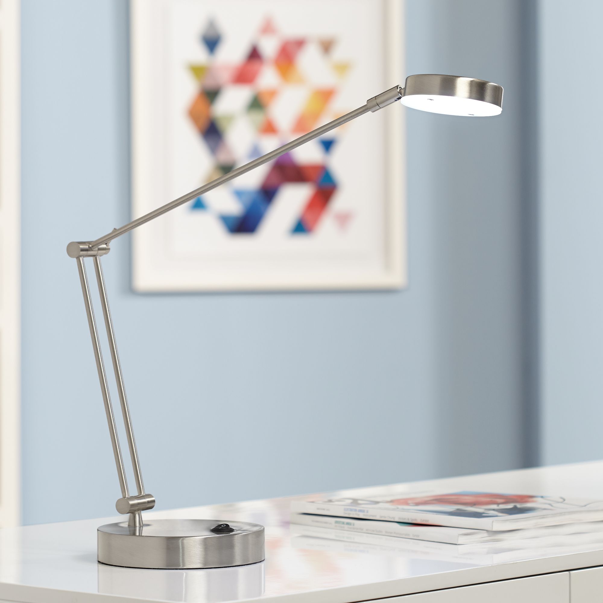 Possini Euro Jarrett Satin Nickel Adjustable LED Desk Lamps Set of 2