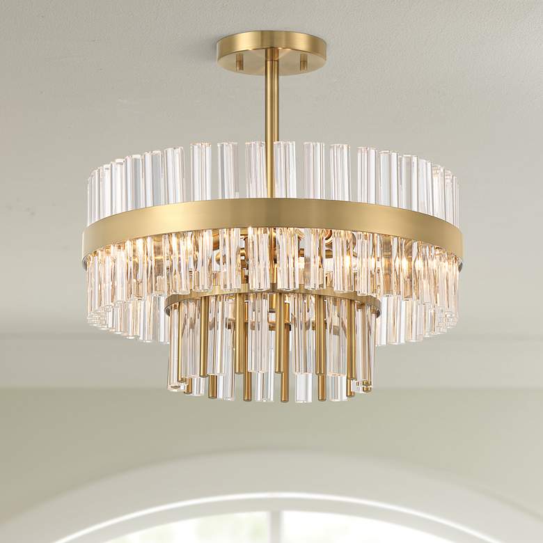 Image 1 Possini Euro Jenna 16 inch Wide Soft Gold 3-Light Ceiling Light