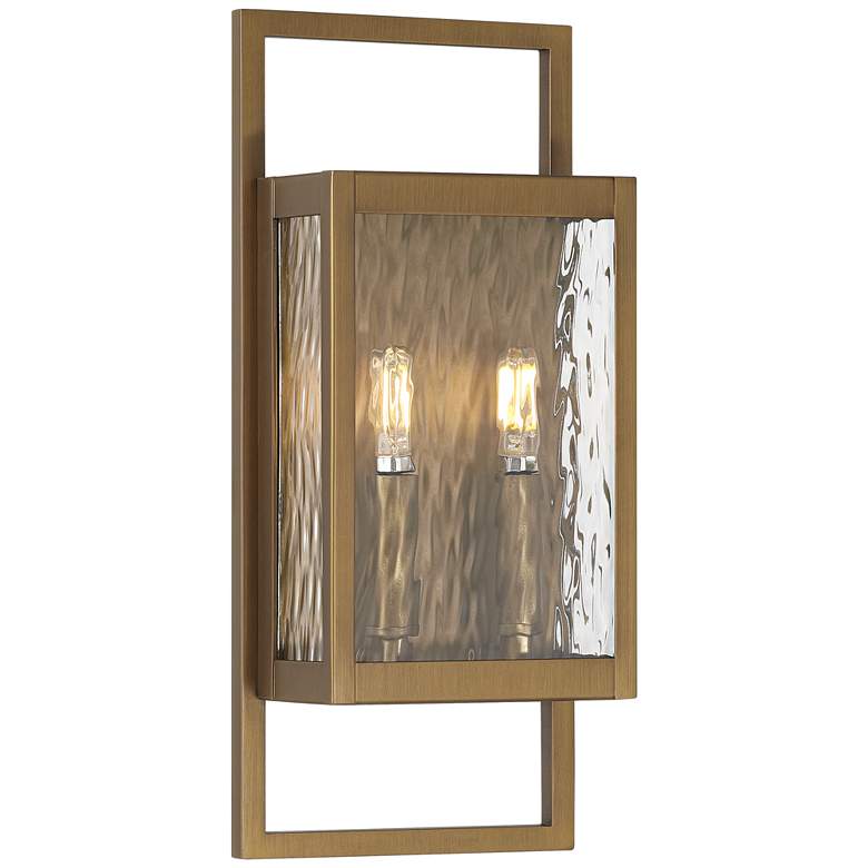 Image 1 Possini Euro Jericho 16" High Aged Brass 2-Light Outdoor Wall Light
