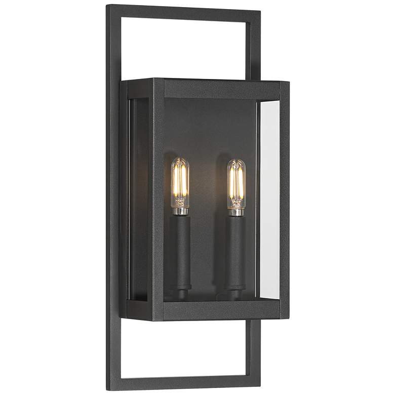 Image 1 Possini Euro Jericho 16" High Sand Black 2-Light Outdoor Wall Light