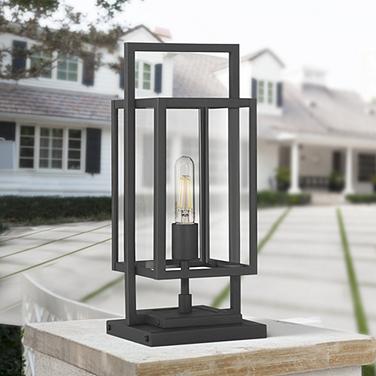 Possini Euro Jericho 17" High Textured Black Outdoor Pier Mount Light