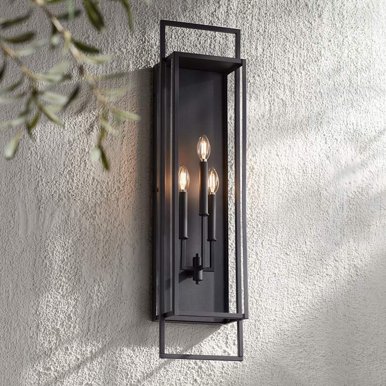 Image 1 Possini Euro Jericho 35" High Textured Black Outdoor Wall Light