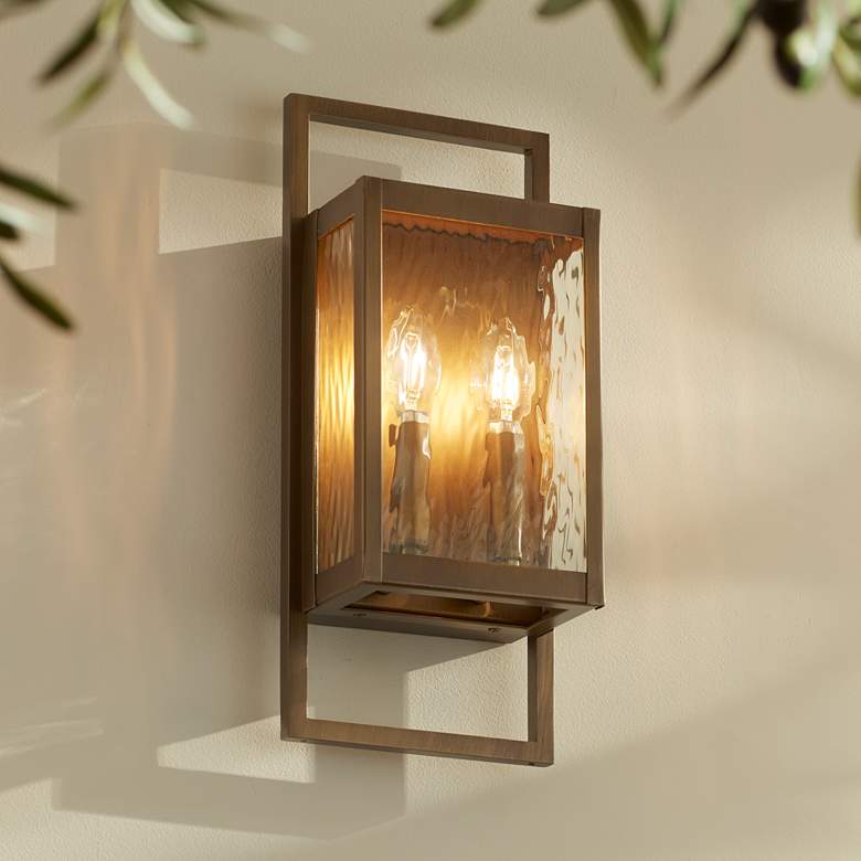 Image 1 Possini Euro Jerry 16" High Aged Brass 2-Light Outdoor Wall Light