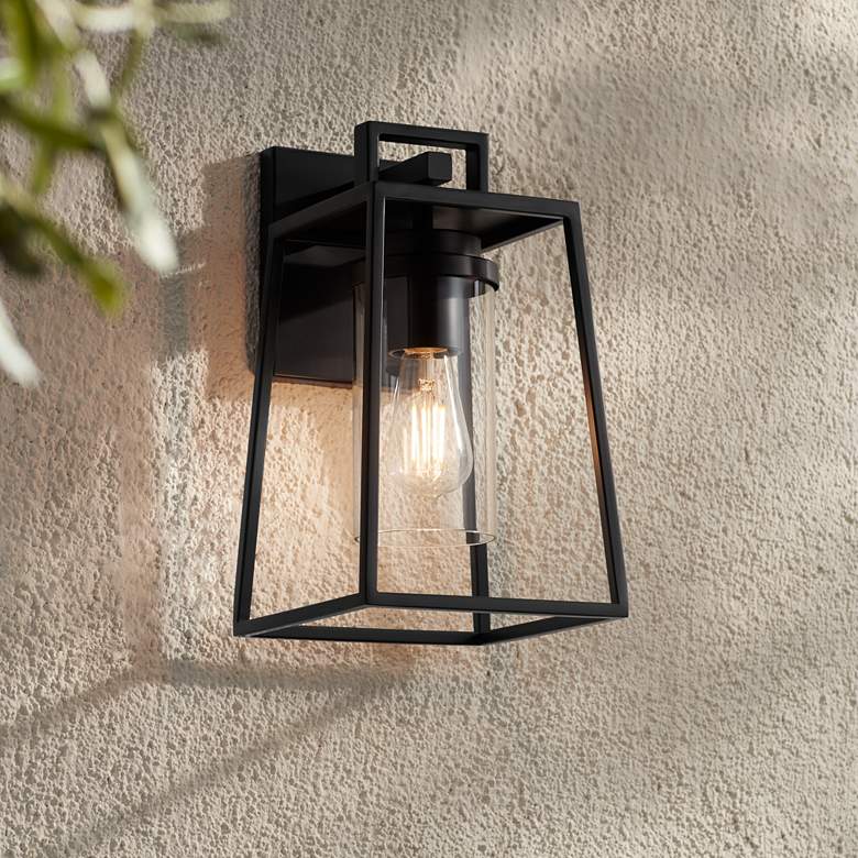 Image 1 Possini Euro Jersey 14 1/2" Matte Black Outdoor Wall Light