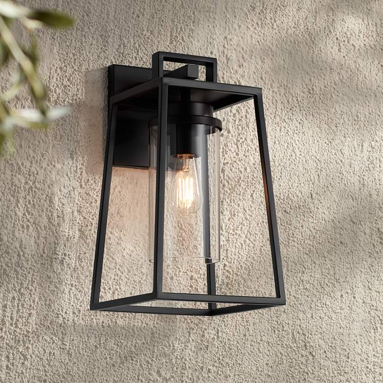 Image 1 Possini Euro Jersey 17" Matte Black Outdoor Wall Light