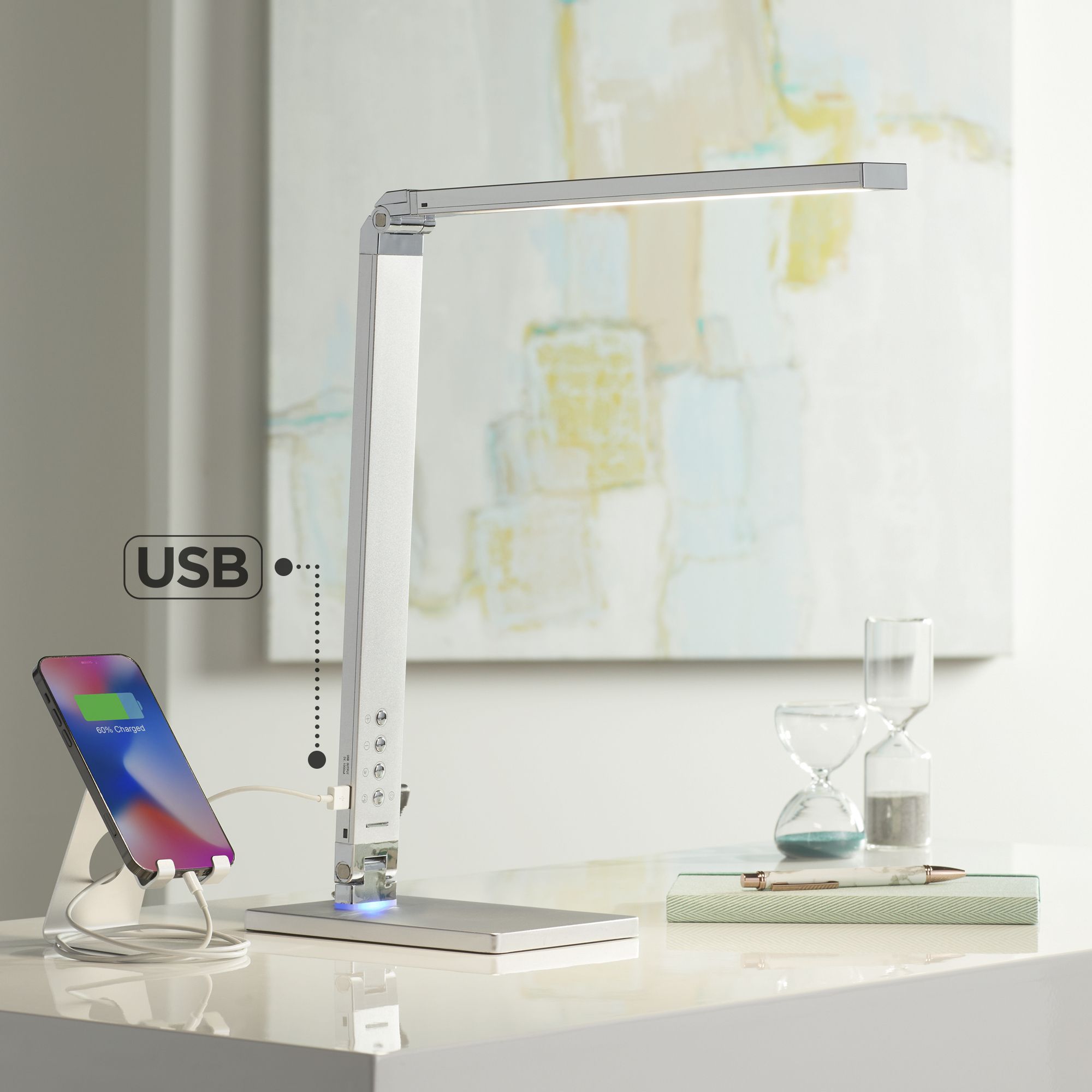 Possini Euro Jett Silver Adjustable Modern LED USB Night Light Desk Lamp