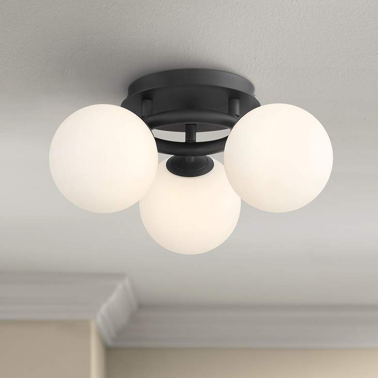 Image 1 Possini Euro Jevan 18" Wide Black Finish Modern 3-Light Ceiling Light