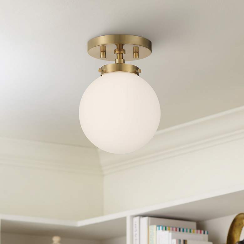 Image 1 Possini Euro Jilly 6 3/4" Wide Warm Antique Brass Ceiling Light