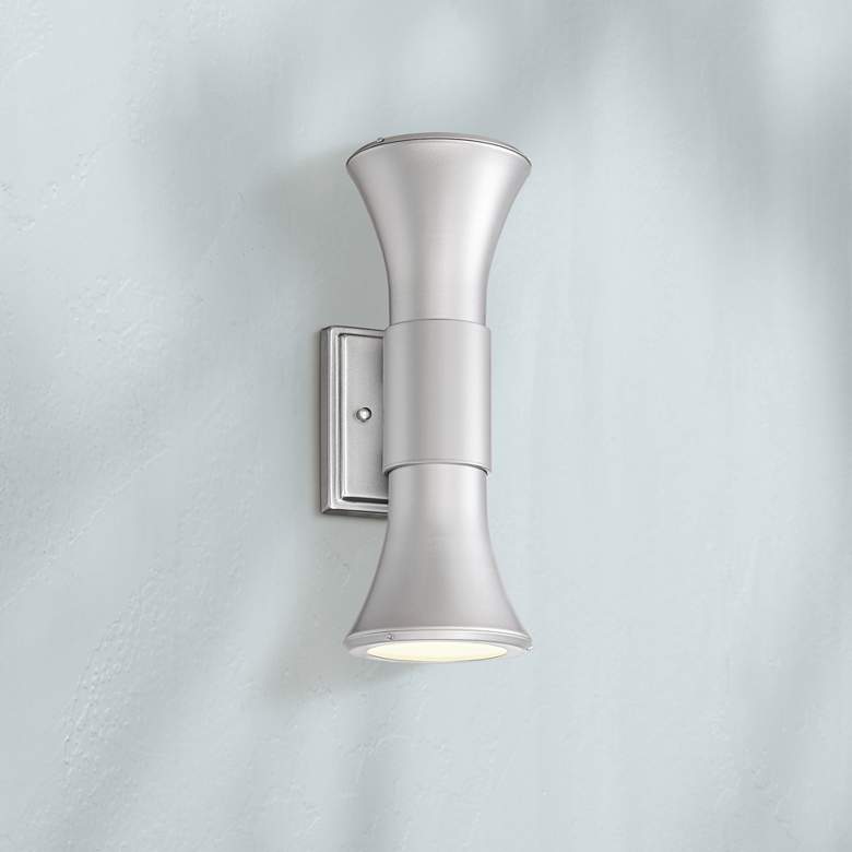 Image 1 Possini Euro Joan 14 inchH Silver Up/Down LED Outdoor Wall Light