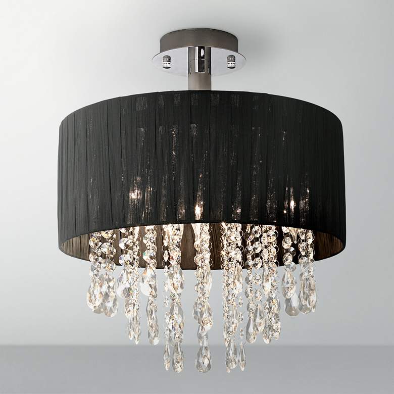Image 1 Possini Euro Jolie 15 inch Wide Black and Crystal Ceiling Light