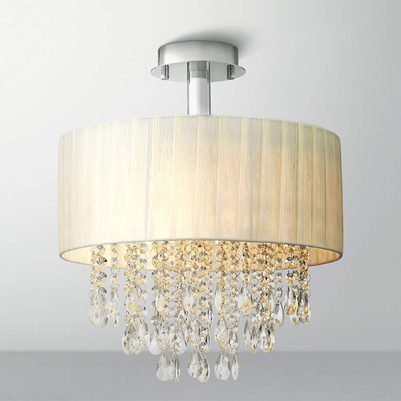 Image 1 Possini Euro Jolie 15 inch Wide Ivory and Crystal Ceiling Light