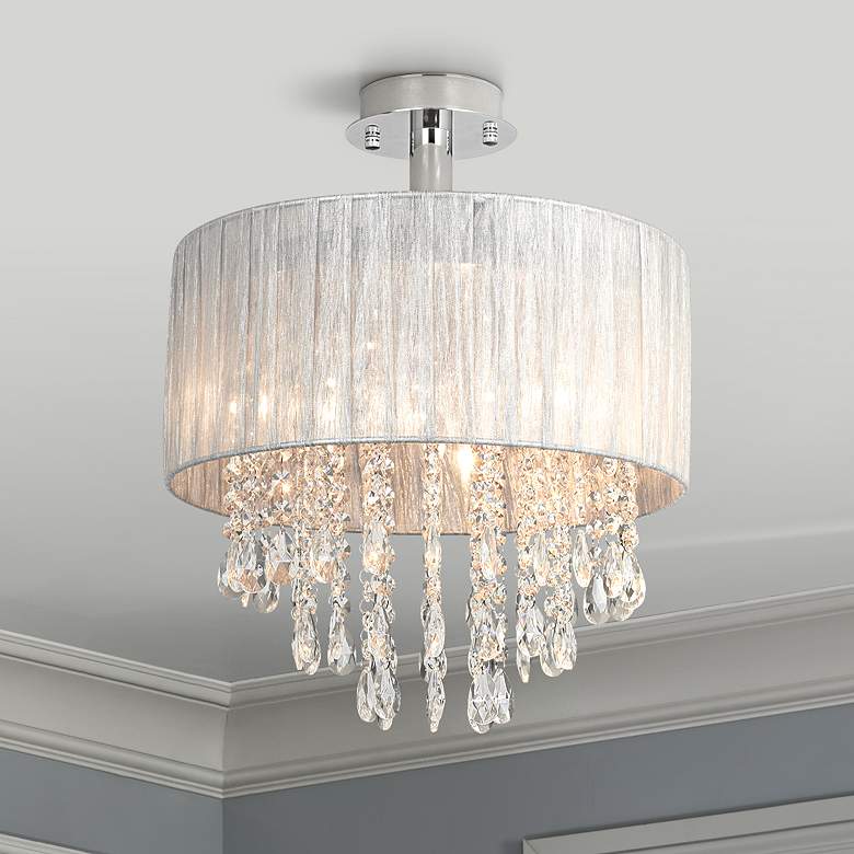 Image 1 Possini Euro Jolie 15 inch Wide Silver and Crystal Ceiling Light