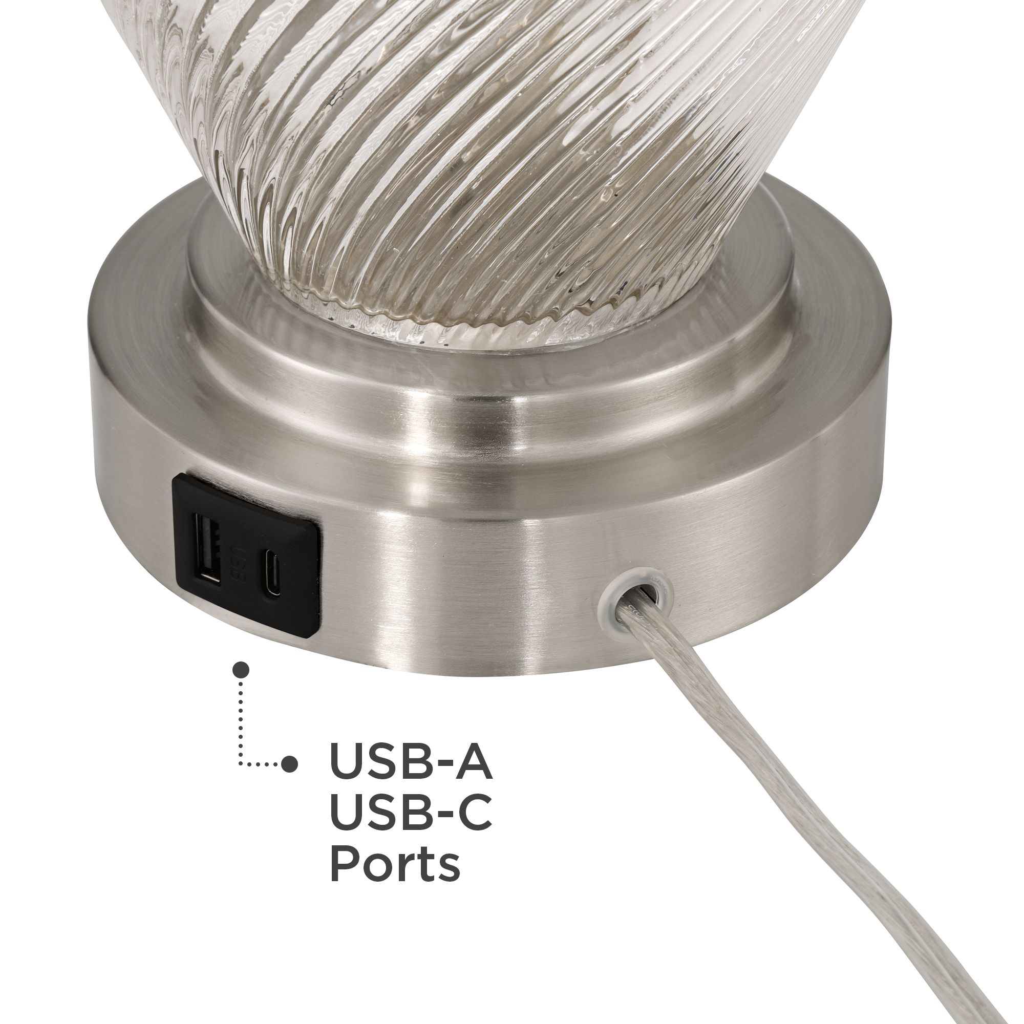 Possini Euro Jordan 24" High Clear Swirl Glass USB Table Lamp 2 Set
