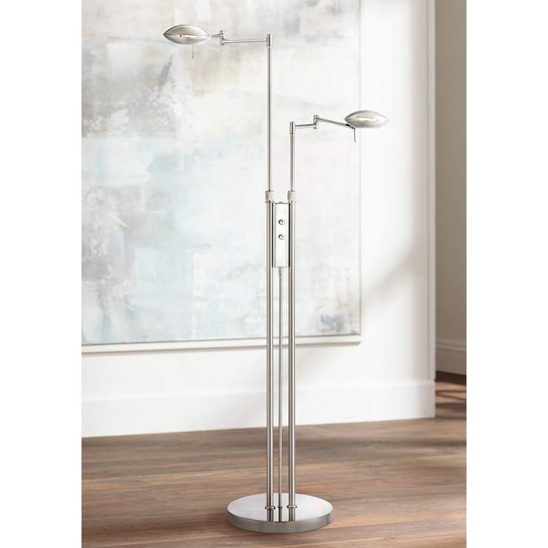 Image 1 Possini Euro Journey Satin Nickel Swing Arm LED Floor Lamp