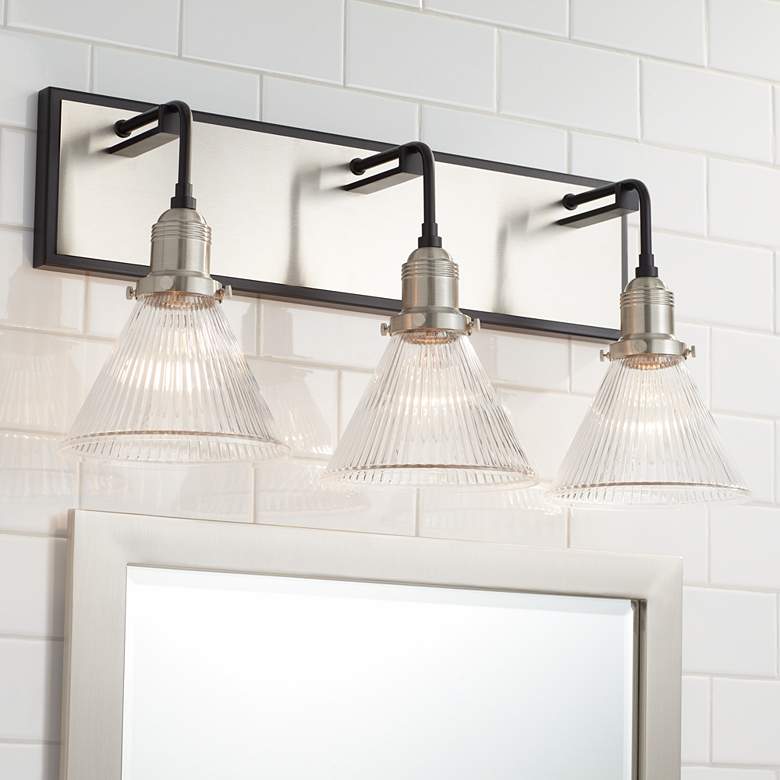 Image 1 Possini Euro Jovi 23" Wide Ribbed Glass 3-Light Wall Light