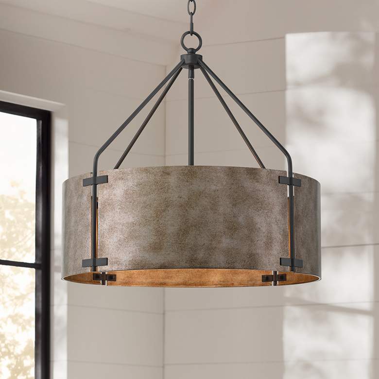 Image 2 Possini Euro Julian 22" Wide Rustic Silver Metal Drum Pendant Light