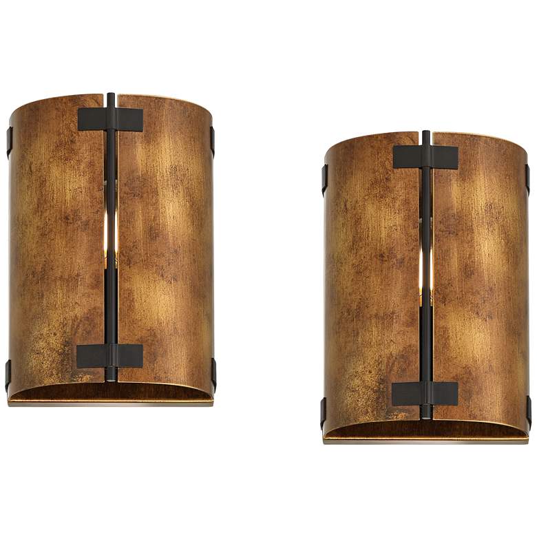 Image 2 Possini Euro Julian 8 1/4"H Rustic Bronze Metal Wall Sconce Set of 2