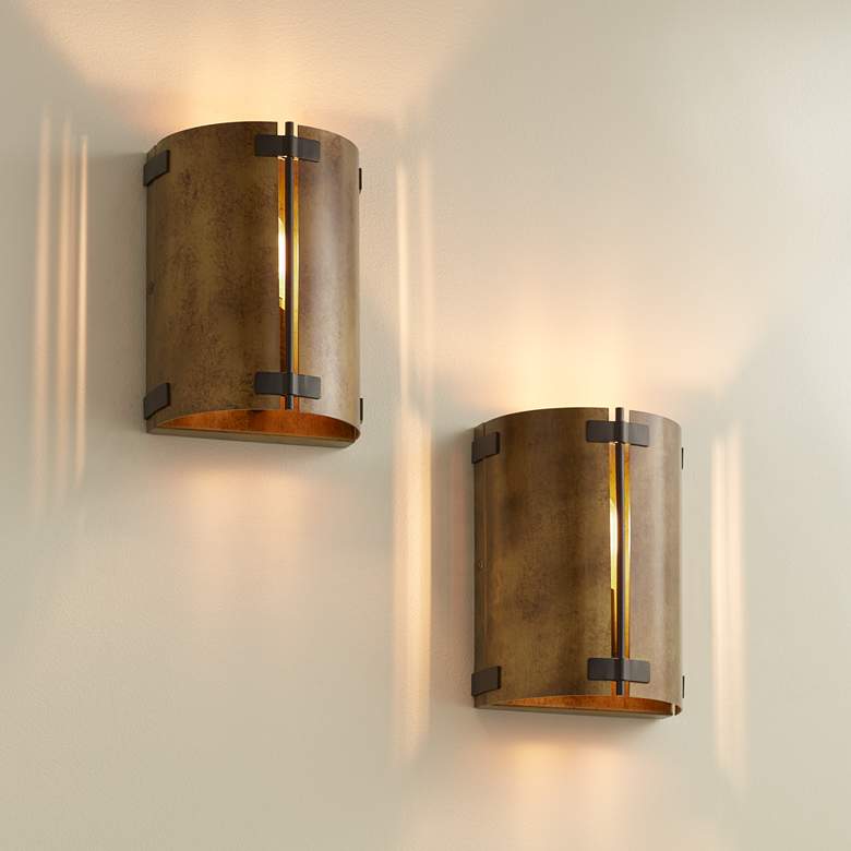 Image 1 Possini Euro Julian 8 1/4"H Rustic Bronze Metal Wall Sconce Set of 2