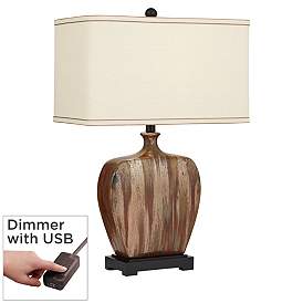 Image1 of Possini Euro Julius 27" Copper Drip Ceramic Table Lamp with USB Dimmer