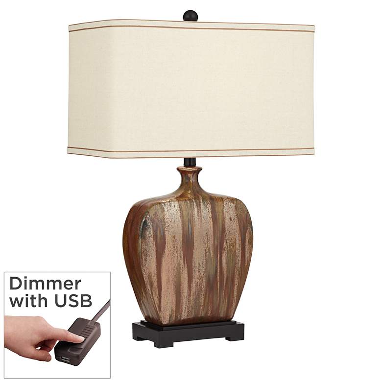 Image 1 Possini Euro Julius 27" Copper Drip Ceramic Table Lamp with USB Dimmer